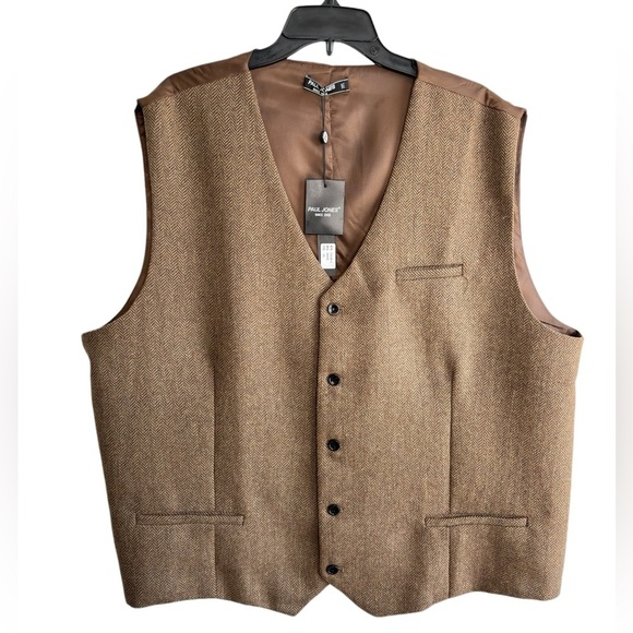 Paul Jones Other - Paul Jones Wool Blend Brown Tweed Herringbone Waistcoat Vest 3XL Classic Preppy